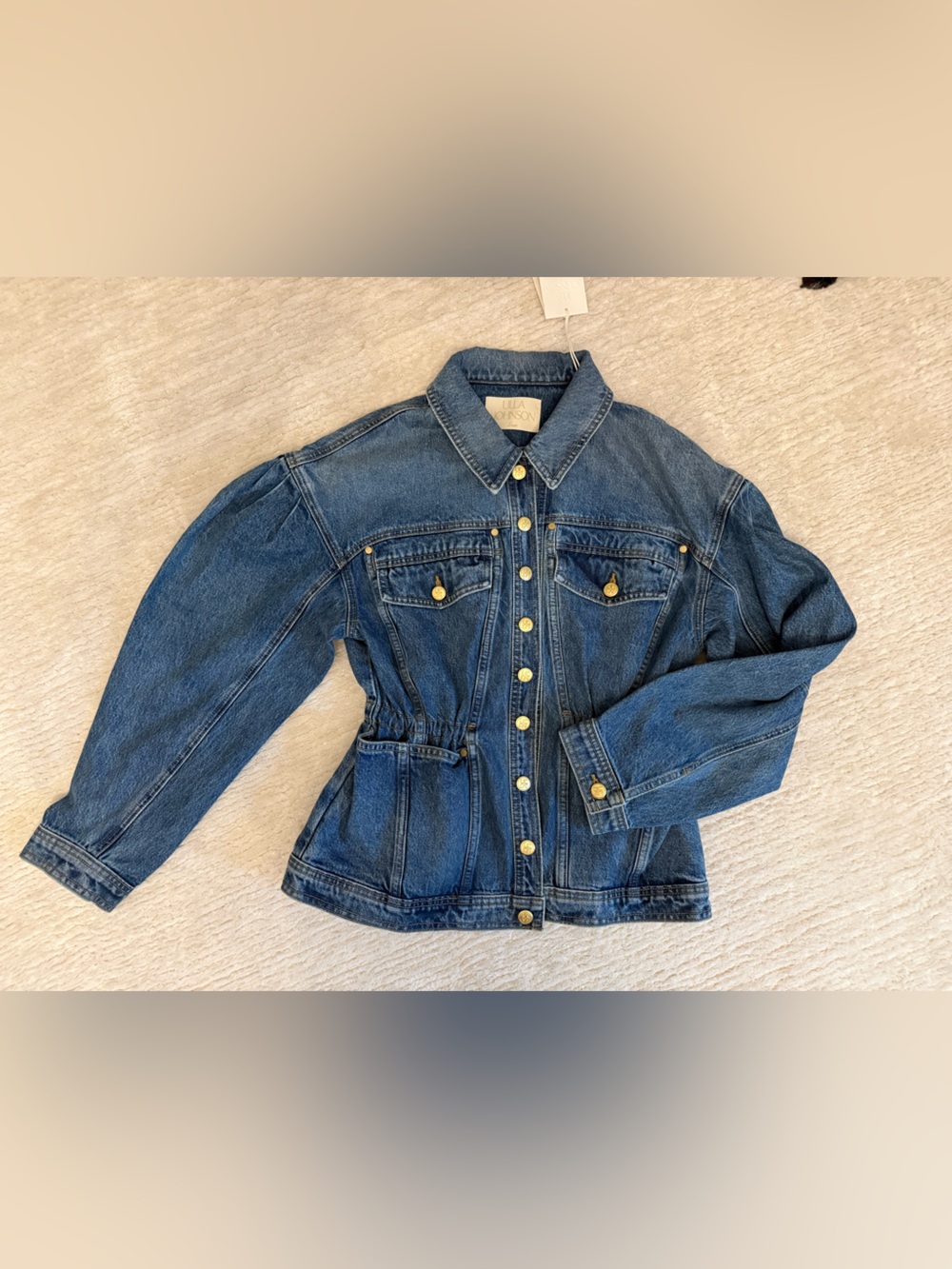 Ulla Johnson Girls Indigo Denim Jacket with Gold Accents